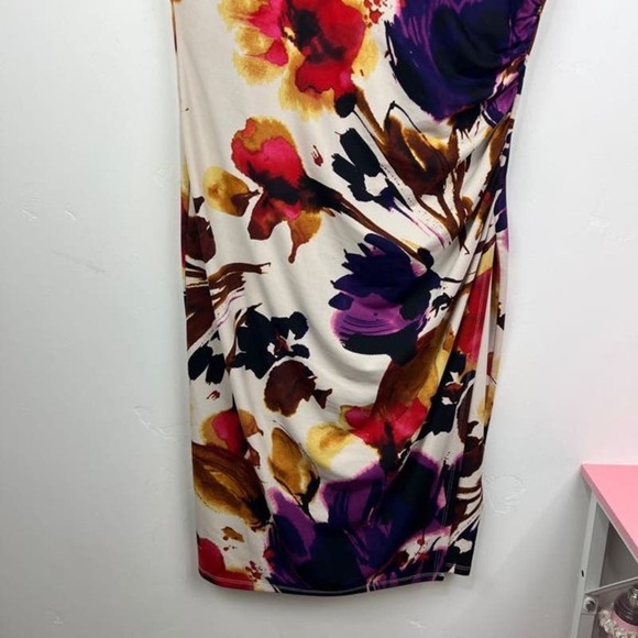Lauren Ralph Lauren Multicolor Floral Print V Neck Ruched Wiggle Dress Size 12 - Picture 3 of 8